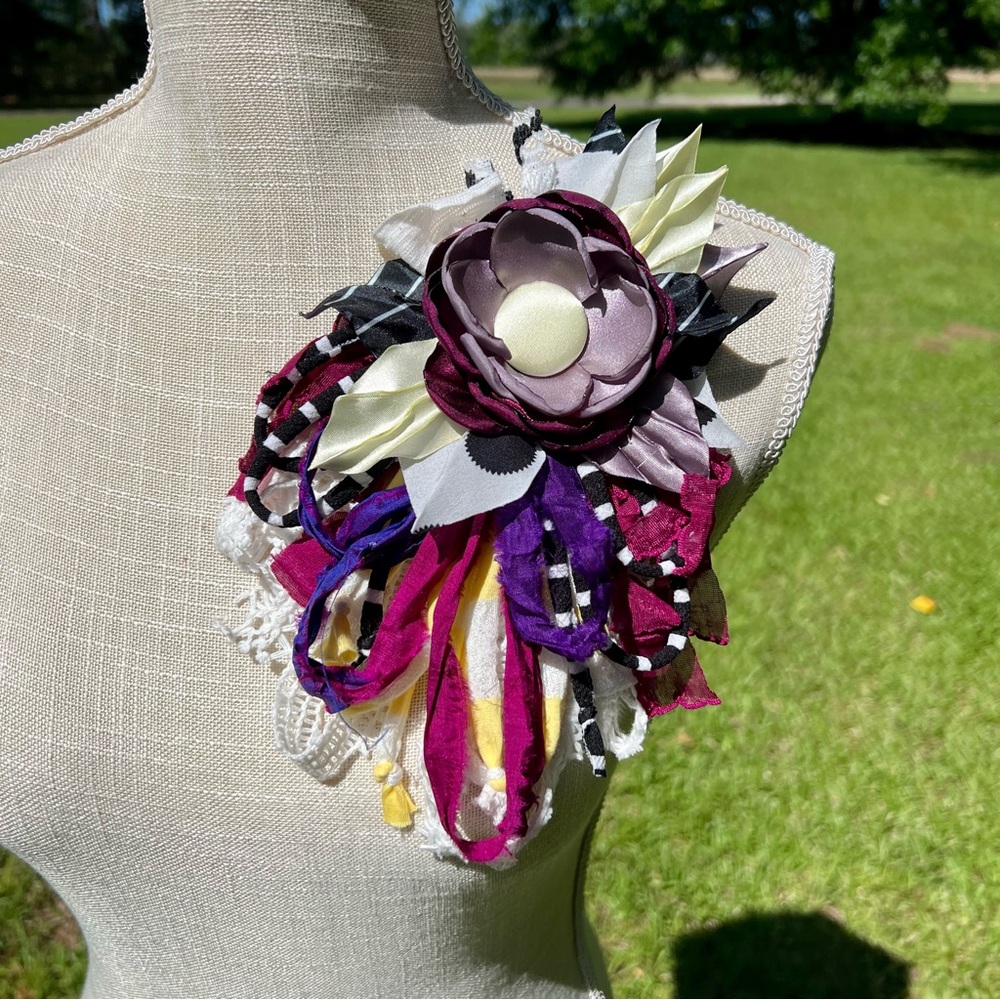 Medium Size Scrappy Fabric Flower Pin
